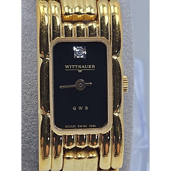 Vintage Wittnauer QWR Tank Watch Womens Black Dial Diamond New Battery Petite main image 8